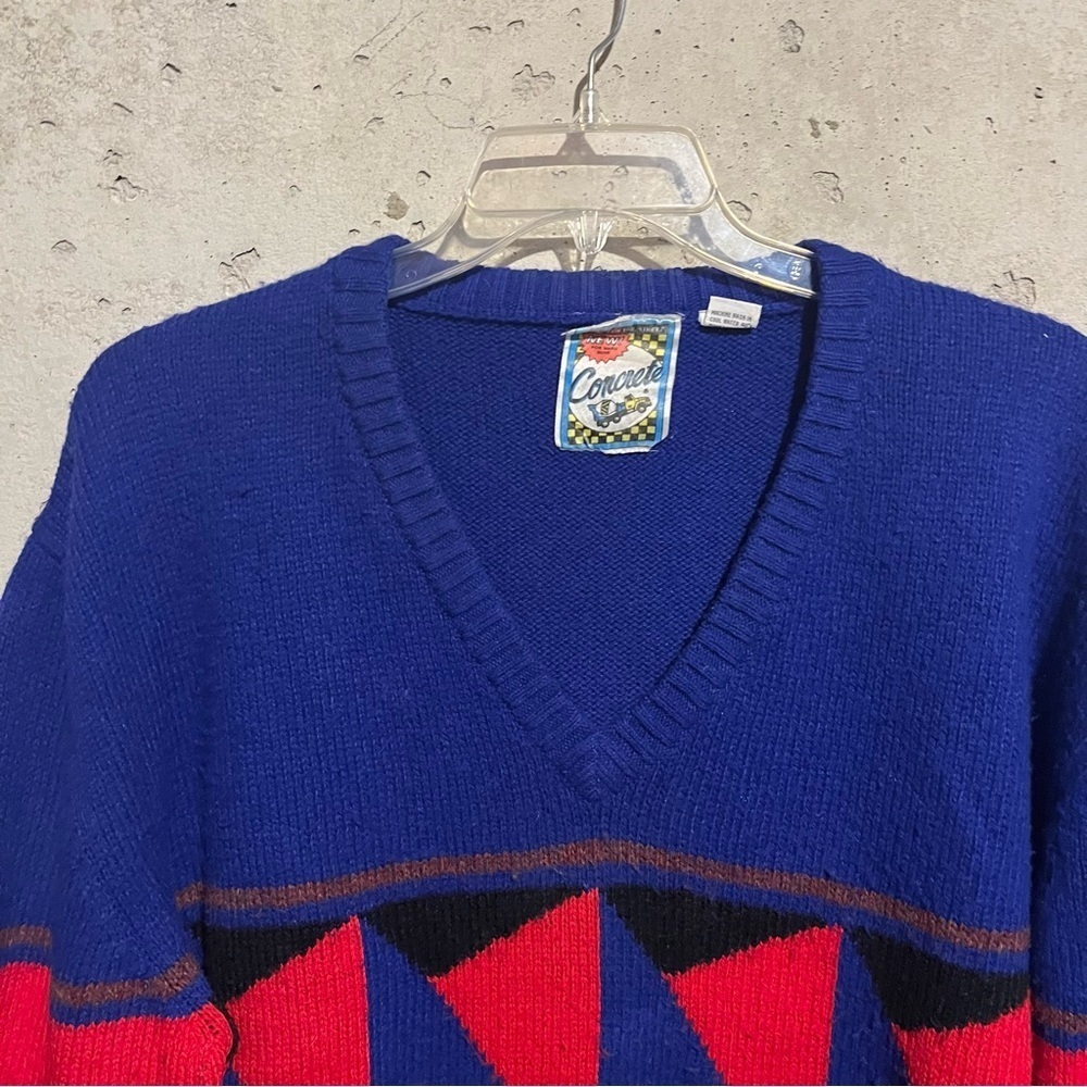 Concrete Men VTG Geometric Sweater Pullover Sz XL Multicolor Crew Neck Wool - Picture 4 of 9